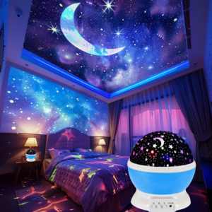 1pc YETHKE 360° Auto-Rotating LED Night Light with Wireless Speaker